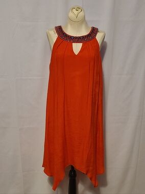 A. Byer Dress Coral Orange Colored Beaded Neck